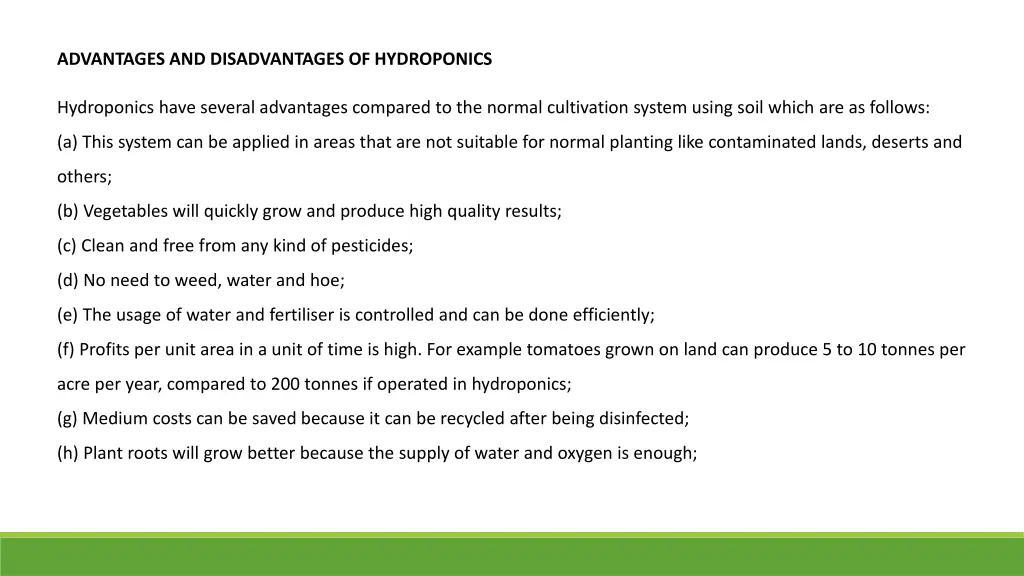 advantages and disadvantages of hydroponics