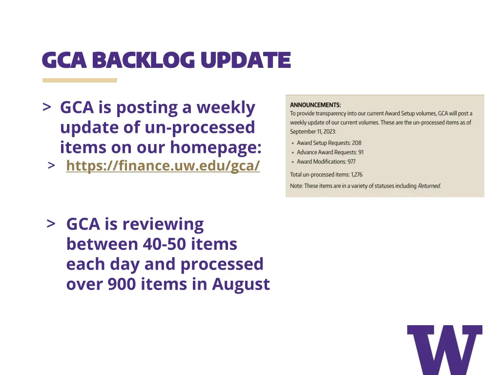 gca backlog update gca backlog update