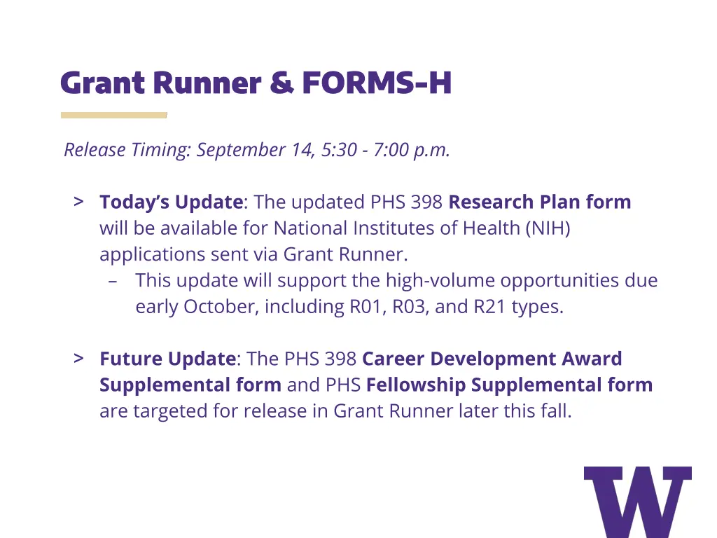 grant runner forms h