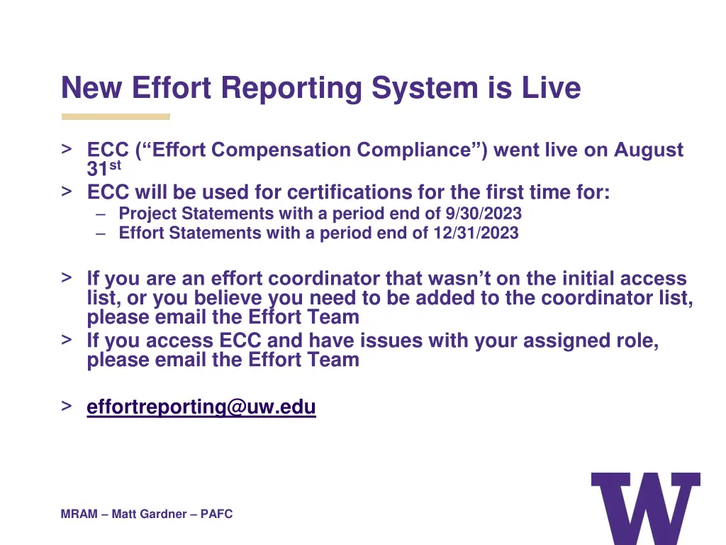 new effort reporting system is live