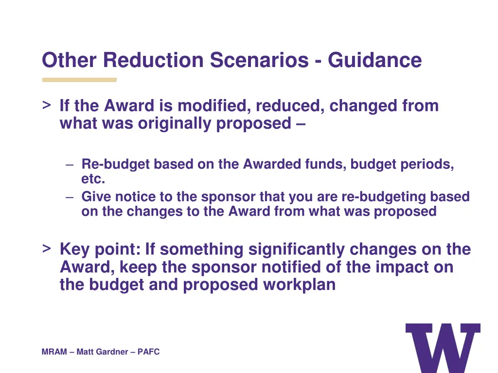 other reduction scenarios guidance