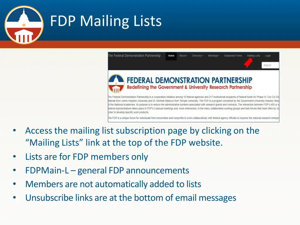 fdp mailing lists