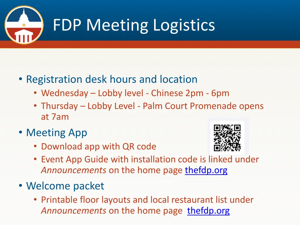 fdp meeting logistics