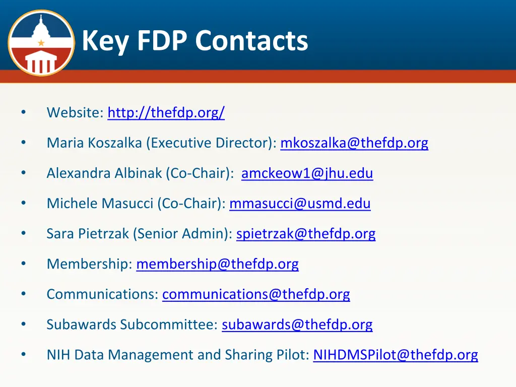 key fdp contacts