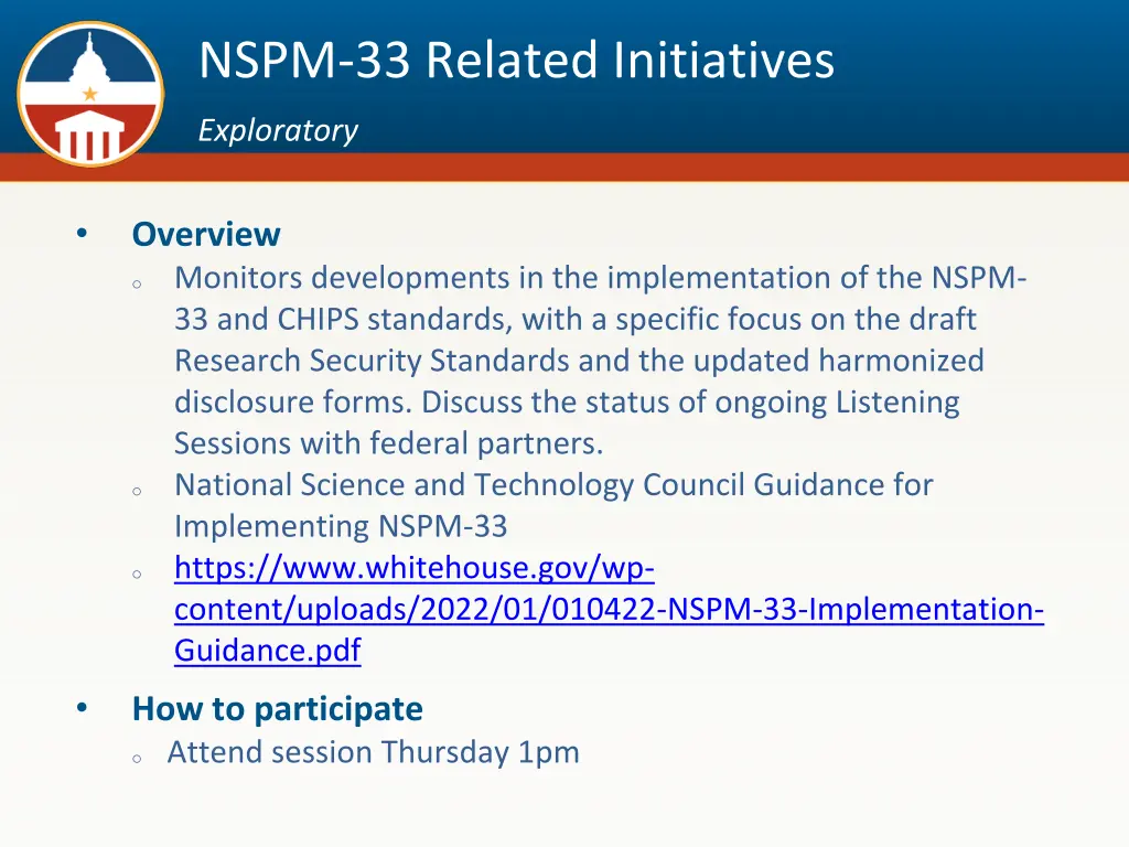 nspm 33 related initiatives