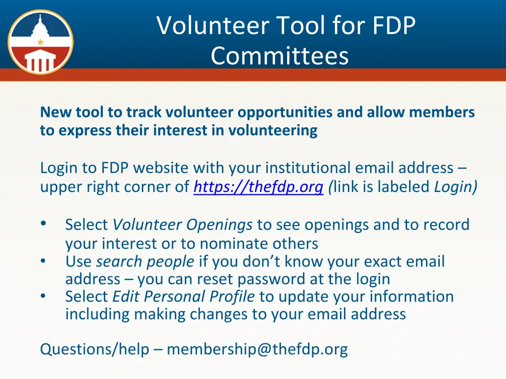 volunteer tool for fdp committees