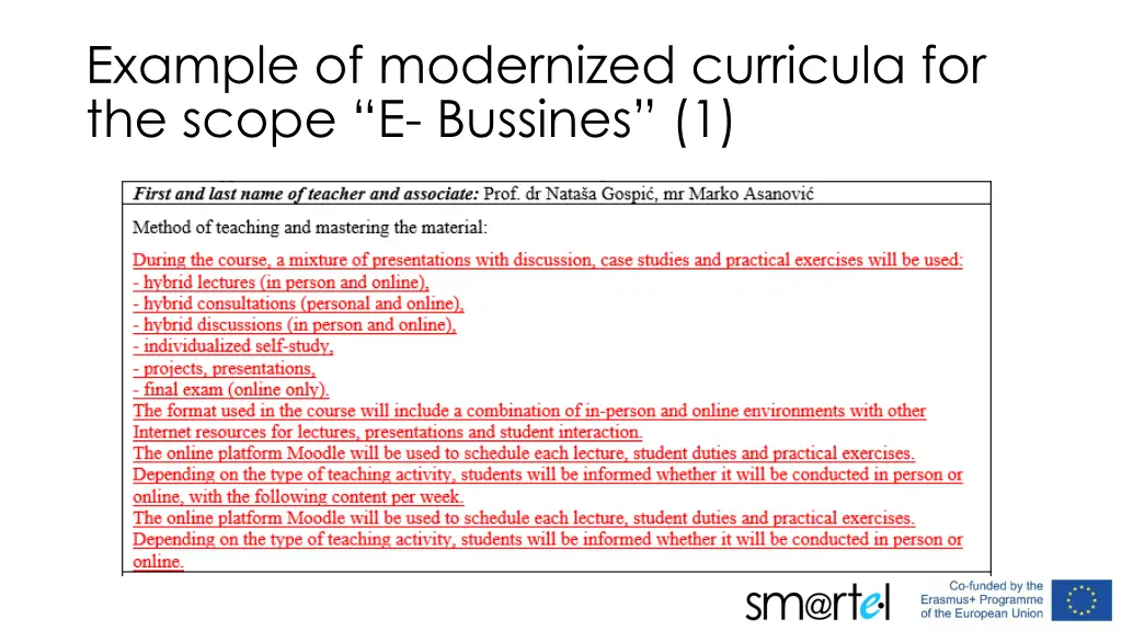 example of modernized curricula for the scope