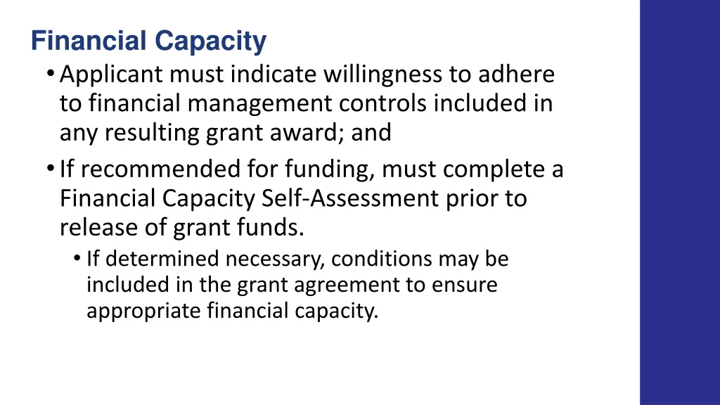 financial capacity applicant must indicate