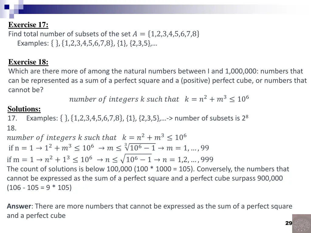 exercise 17 find total number of subsets