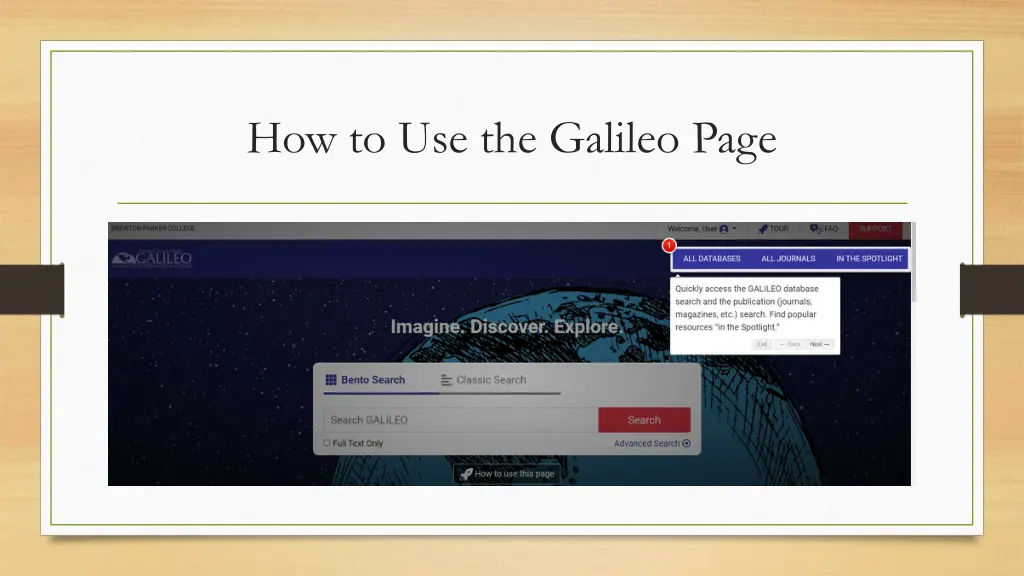 how to use the galileo page