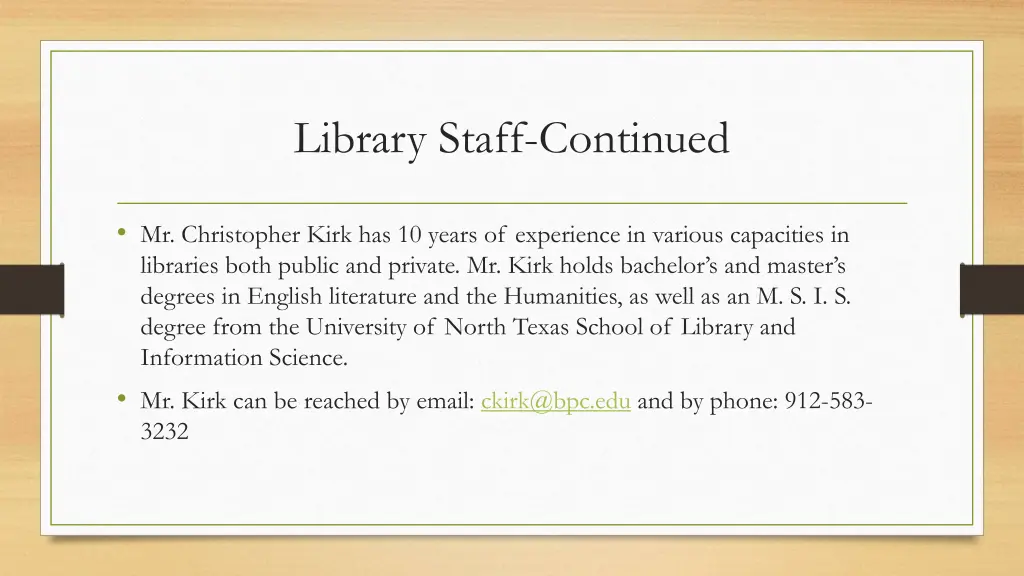 library staff continued