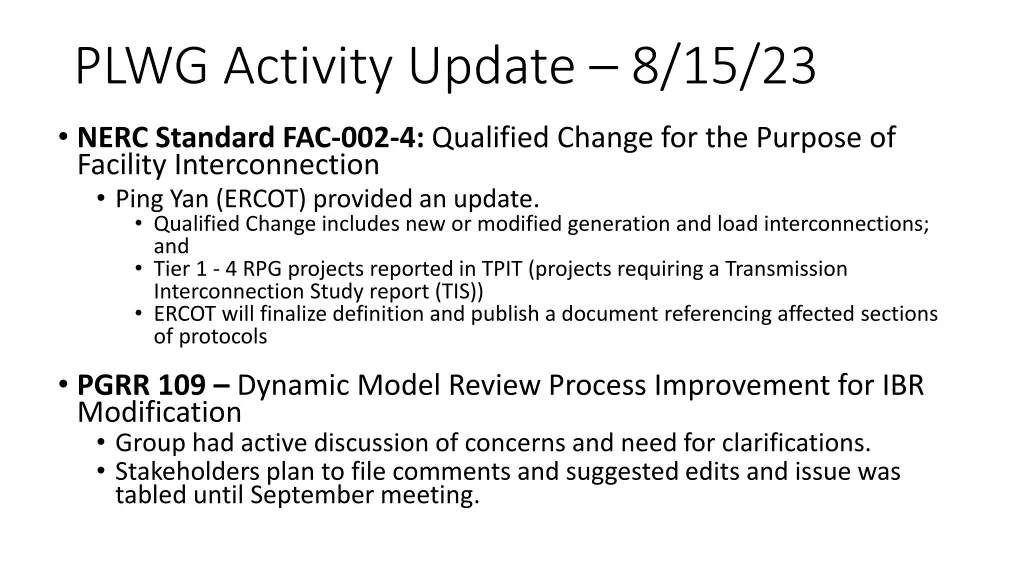 plwg activity update 8 15 23