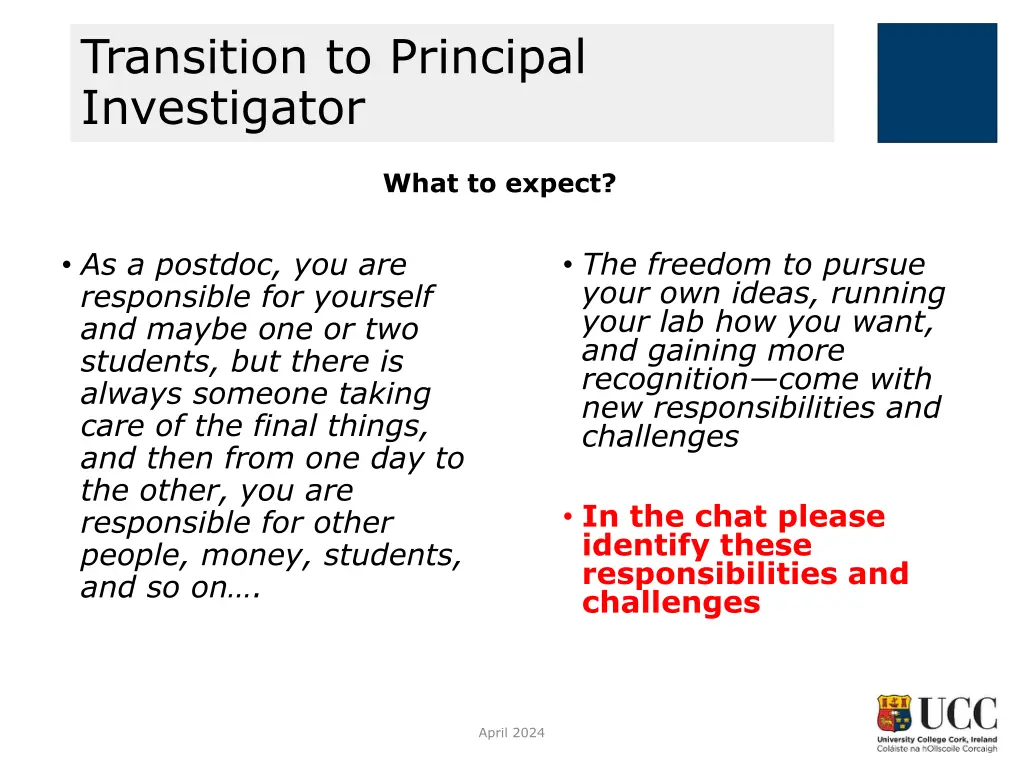 transition to principal investigator