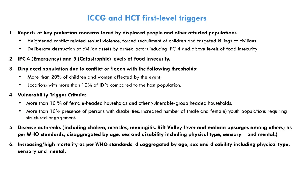 iccg and hct first level triggers