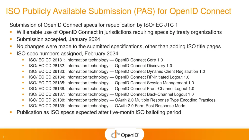 iso publicly available submission pas for openid