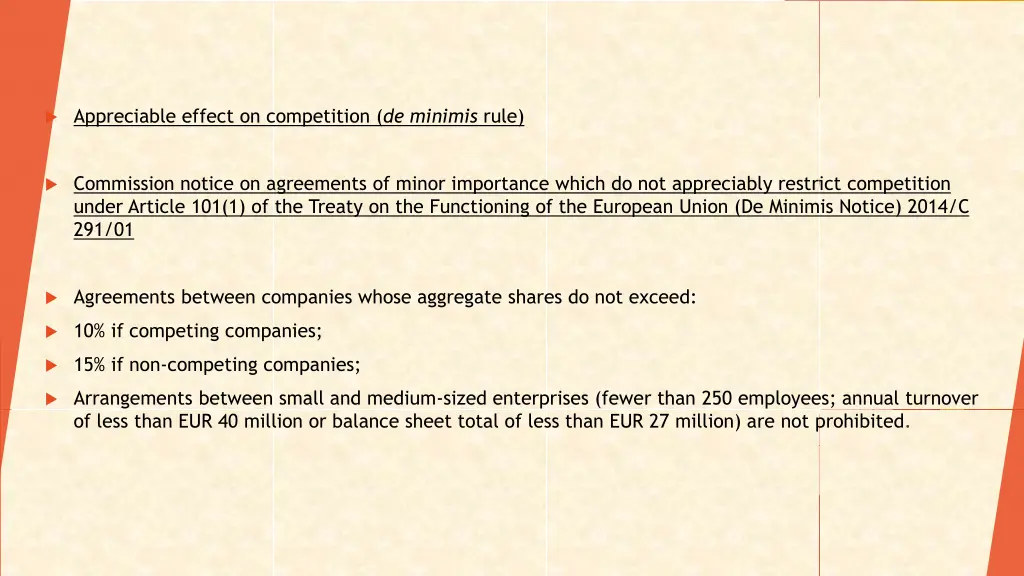 appreciable effect on competition de minimis rule