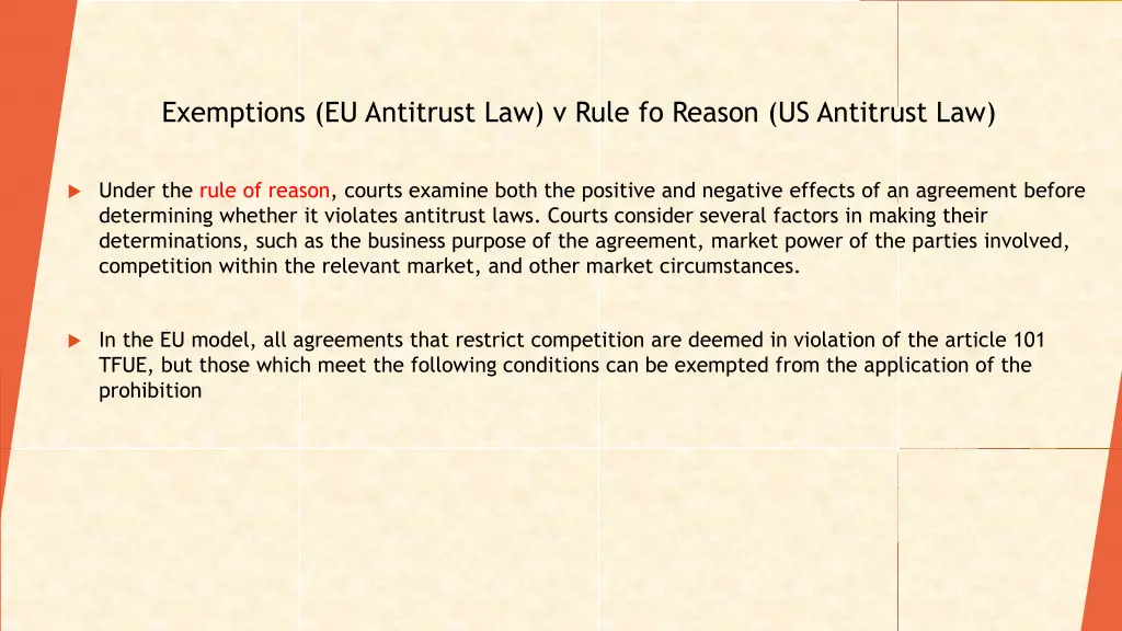 exemptions eu antitrust law v rule fo reason