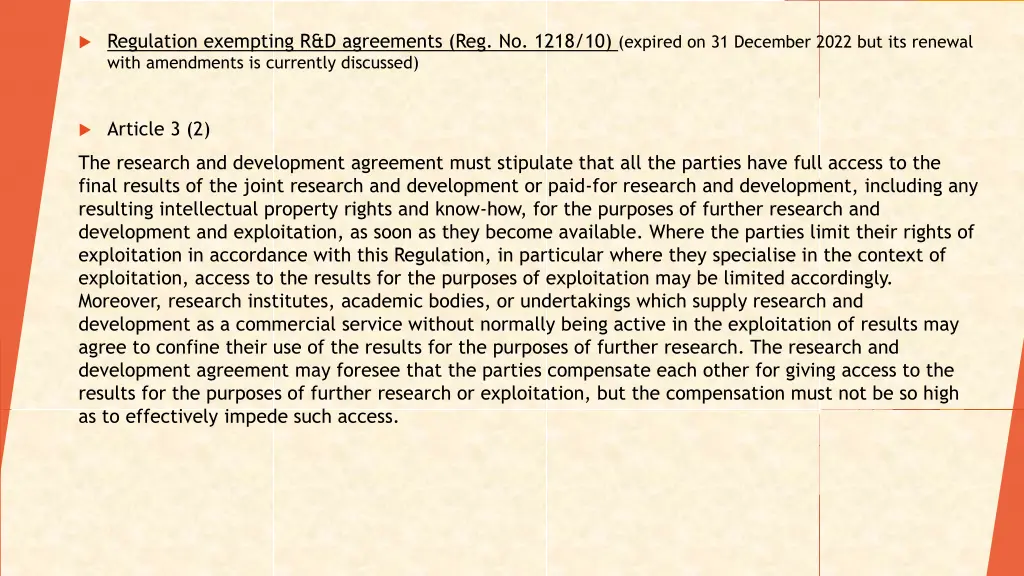 regulation exempting r d agreements reg no 1218