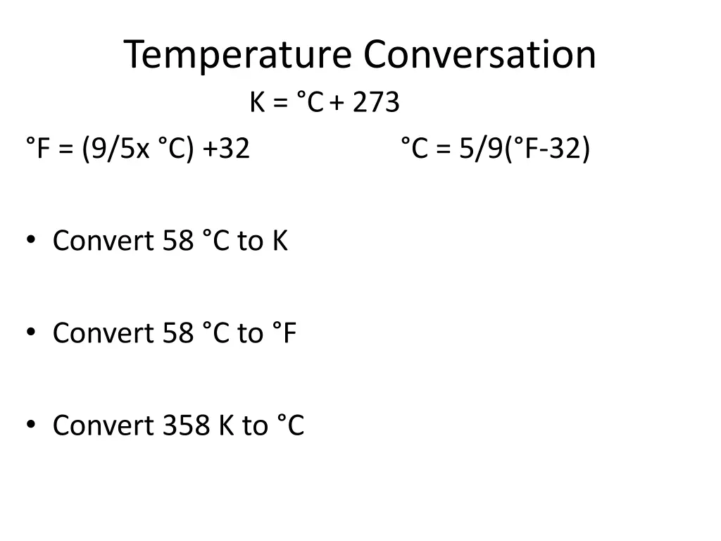 temperature conversation k c 273 f 9 5x c 32