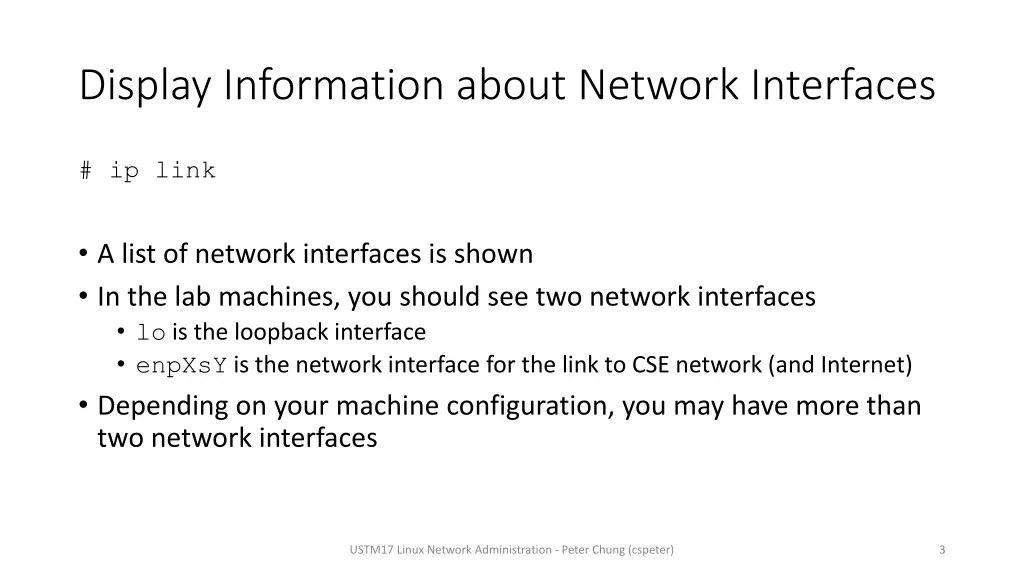 display information about network interfaces