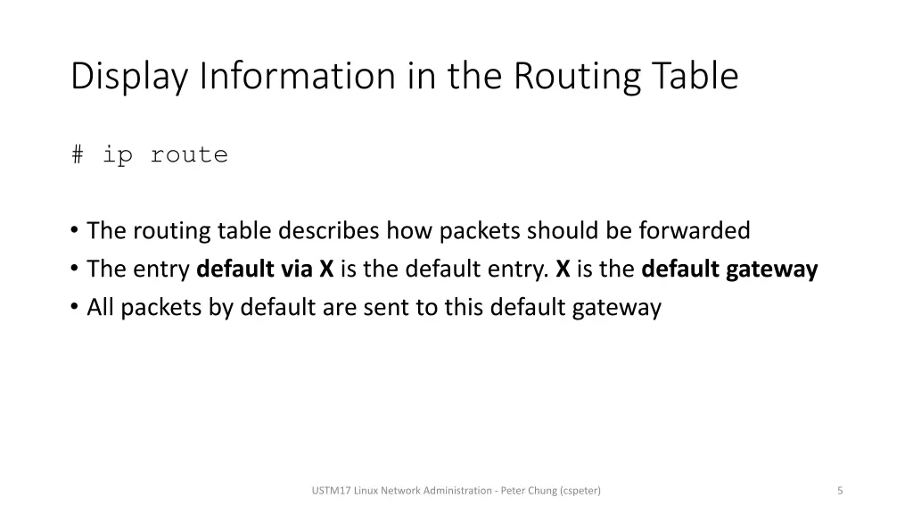 display information in the routing table