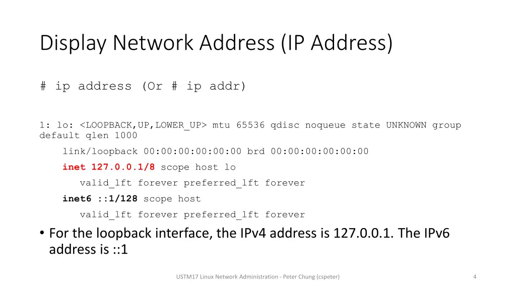 display network address ip address