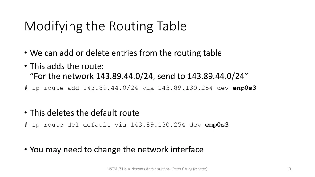 modifying the routing table