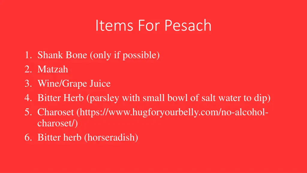 items for pesach