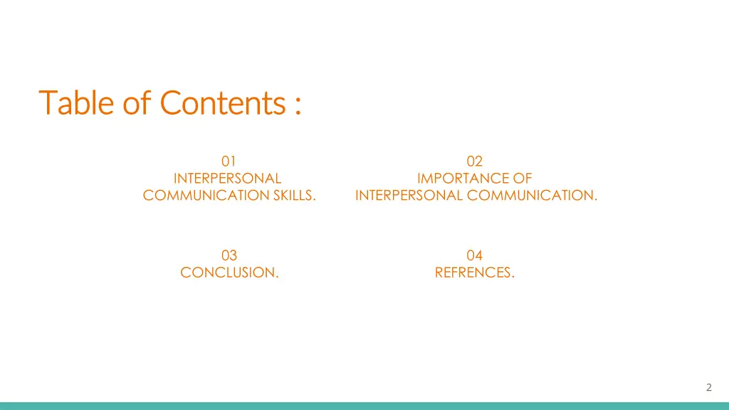 t table of contents able of contents