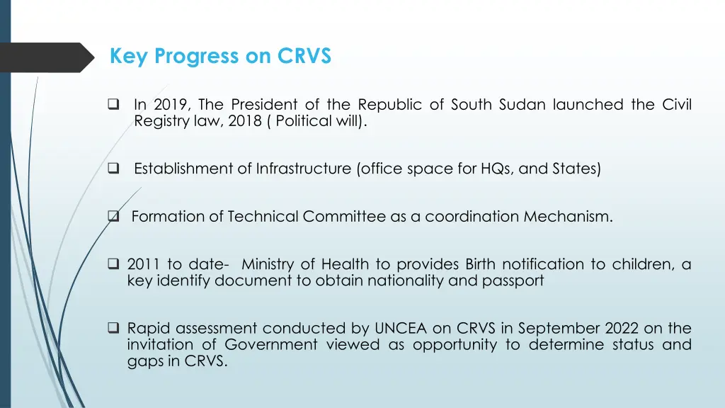 key progress on crvs