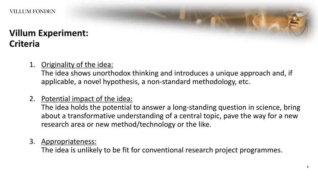 villum experiment criteria