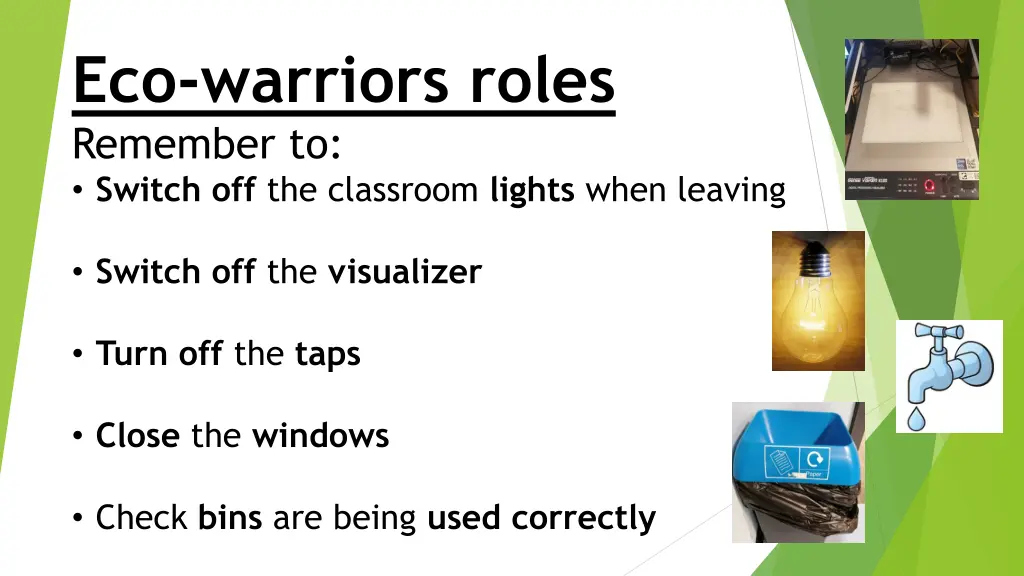 eco warriors roles remember to switch