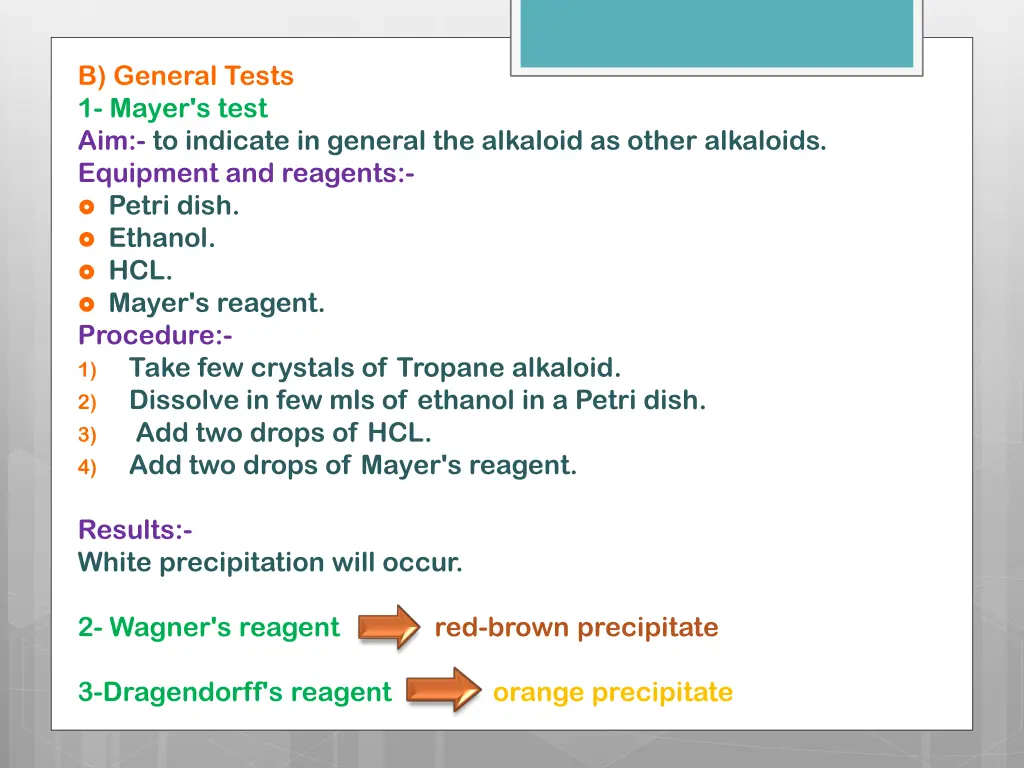 b general tests 1 mayer s test aim to indicate