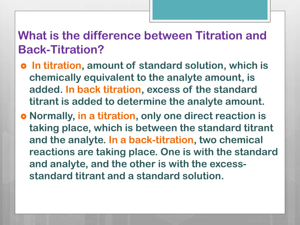 what is the difference between titration and back