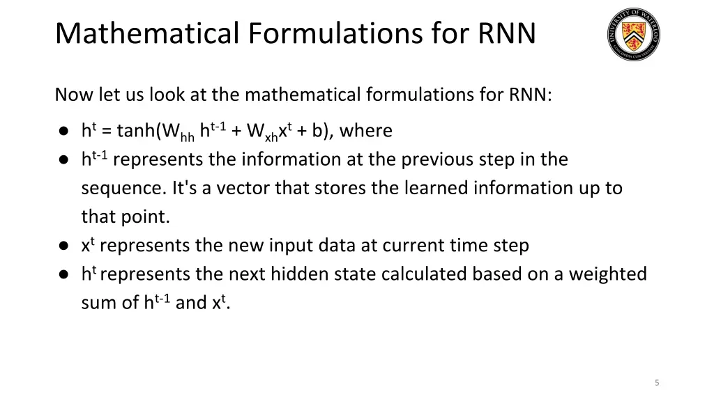 mathematical formulations for rnn