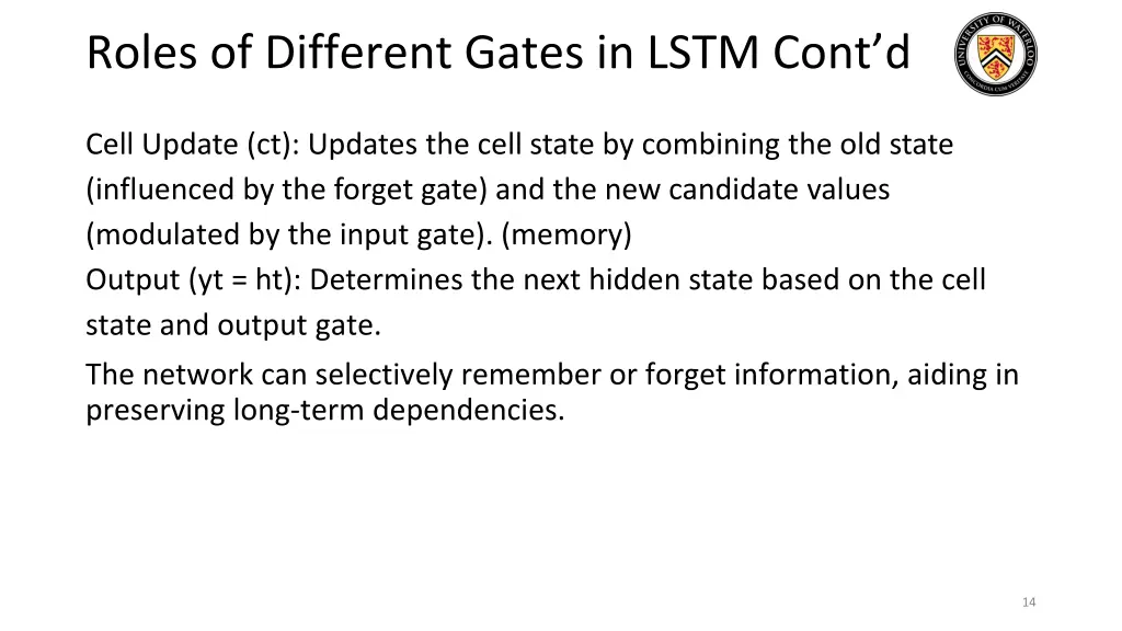 roles of different gates in lstm cont d