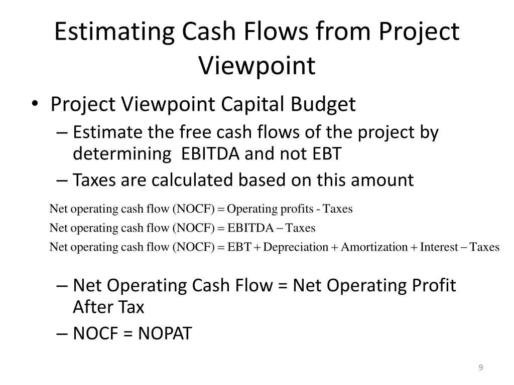 estimating cash flows from project viewpoint