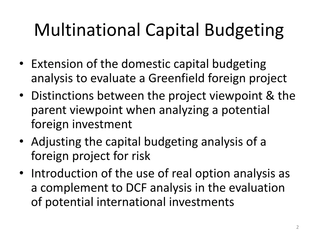 multinational capital budgeting