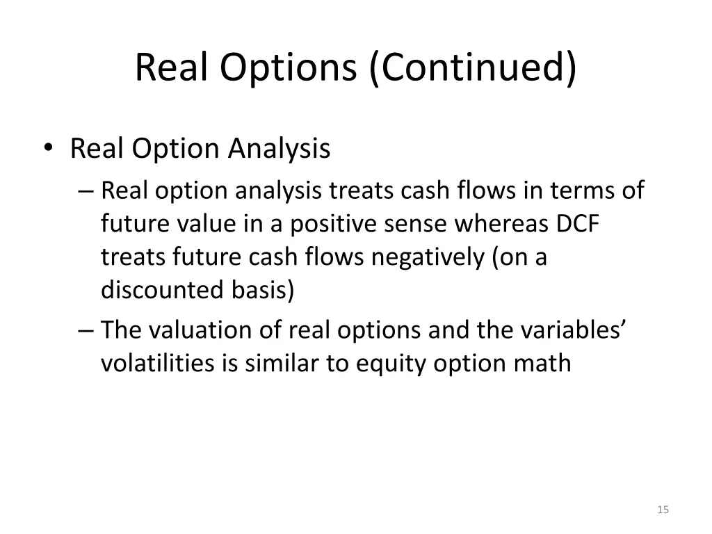 real options continued