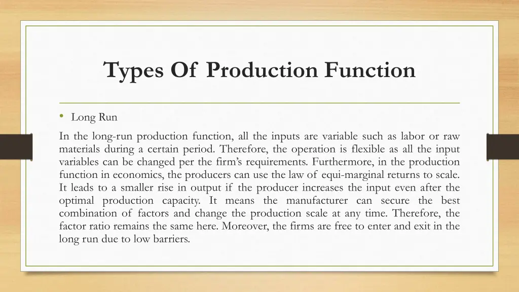 types of production function 1