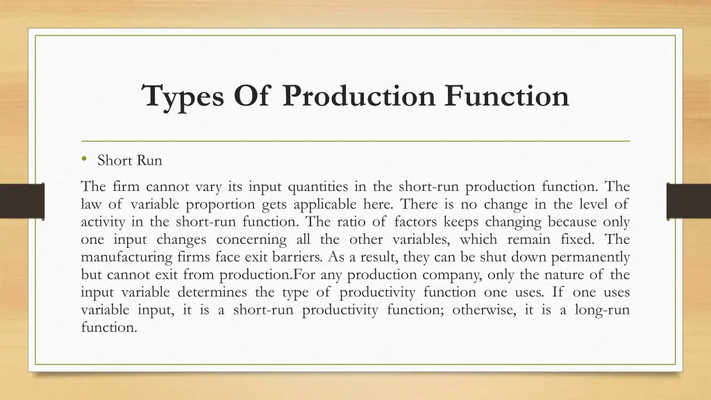 types of production function