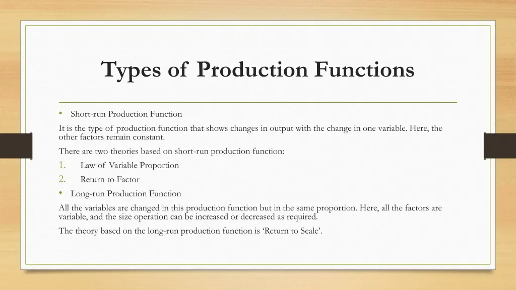 types of production functions 1