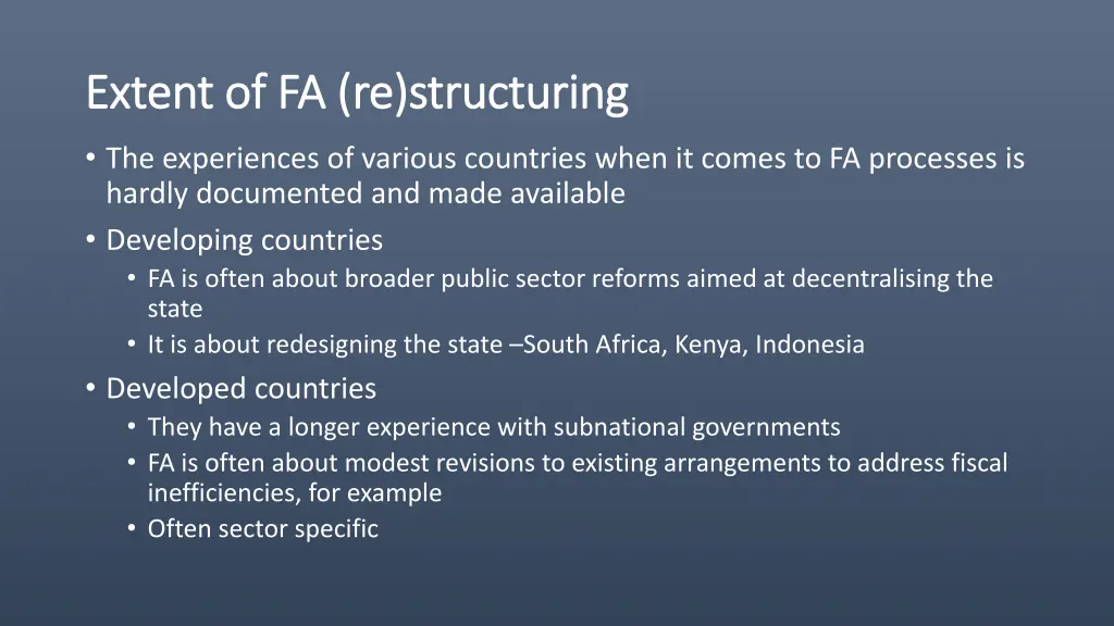 extent of fa re structuring extent