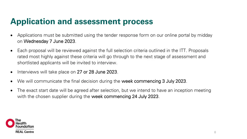 application and assessment process