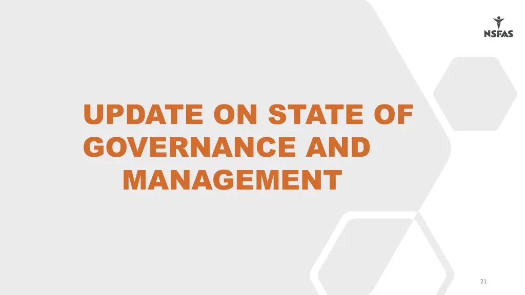 update on state of governance and management