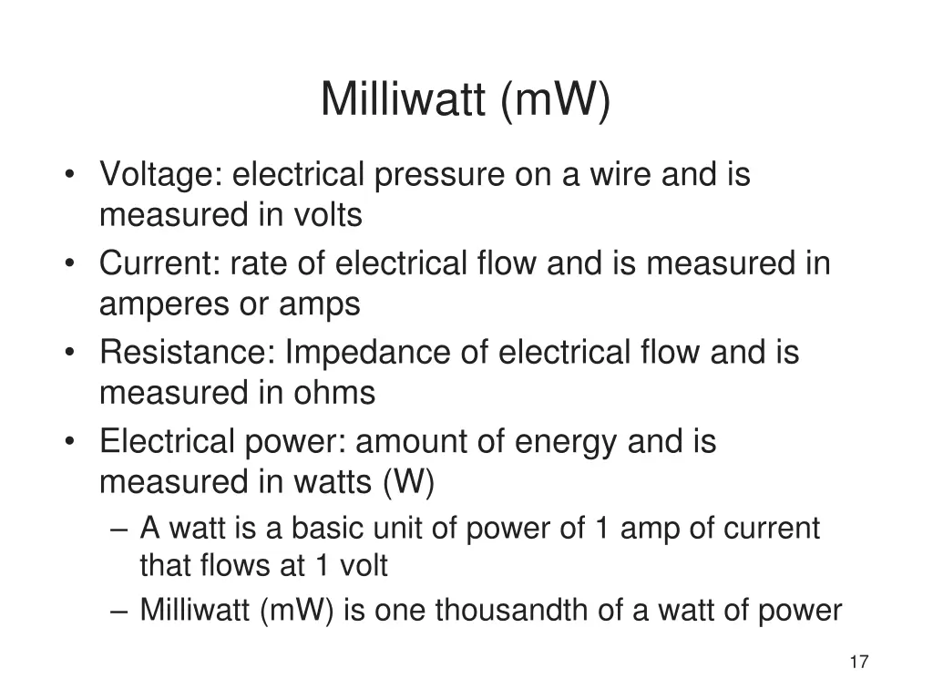 milliwatt mw