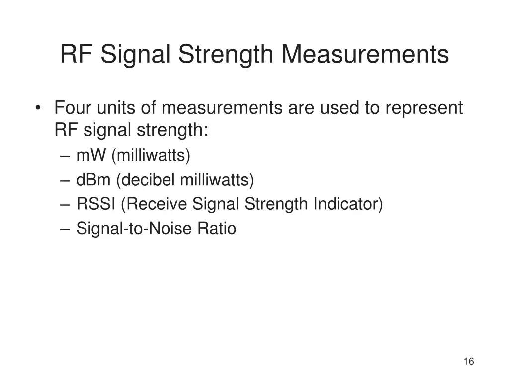 rf signal strength measurements