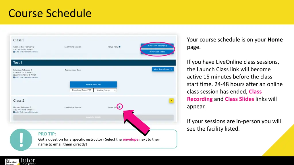 course schedule