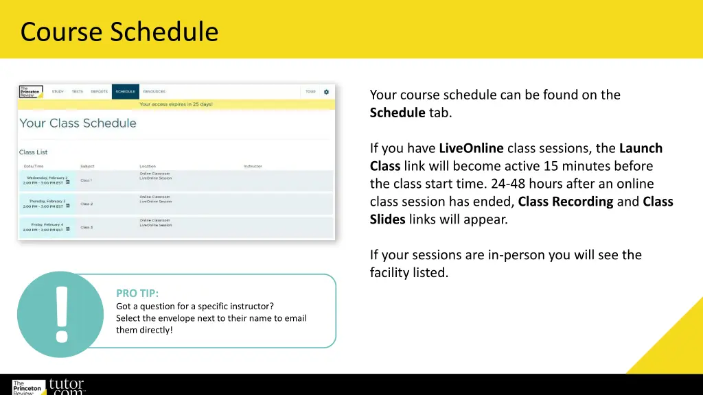 course schedule