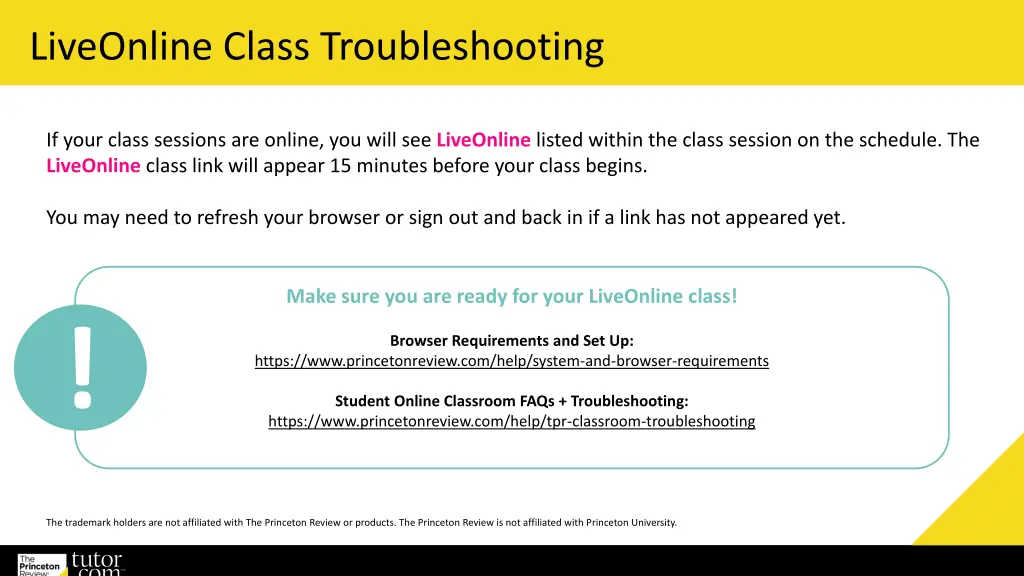 liveonline class troubleshooting